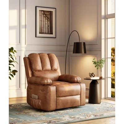 27'' Oversized Recliner Chair, Manual Recliner for Adults with Cup Holders and Side Pockets, PU Leather Single Sofa for Nursery, Living Room, Bedroom
