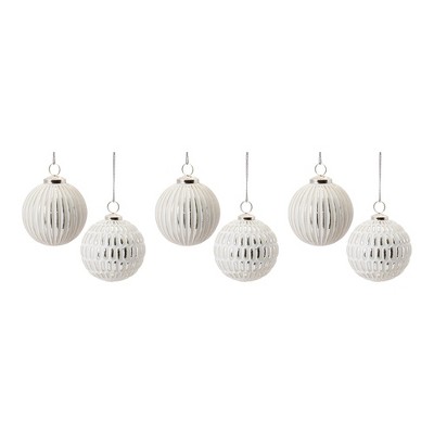 Melrose Frosted White and Silver Glass Ball Ornaments Set of 6