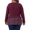 Women's Plus Size Patchwork Plaid Contrast Hem Crew Neck Long Sleeve Casual Fall Peplum Blouse - Agnes Orinda - 4 of 4