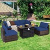 Tangkula 7PCS Patio Rattan Furniture Set 42" Fire Pit Table w/ Cover Cushioned - 2 of 4