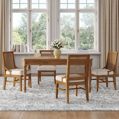 Christopher Knight Home Briar Upholstered Dining Chair with Cane Back and Rubber Wood Legs (Set of 4)