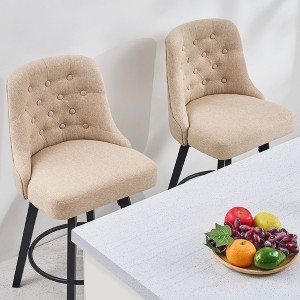 Gulches Mid-Century Modern Counter Stools Set of 2 - 26" Swivel Bar Stools, Linen Upholstery, Beige - 1 of 4