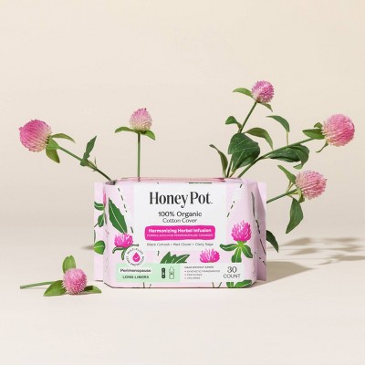 Honey Pot 100% Organic Cotton Cover Harmonizing Herbal Infusion Perimenopause Long Liners - 30ct