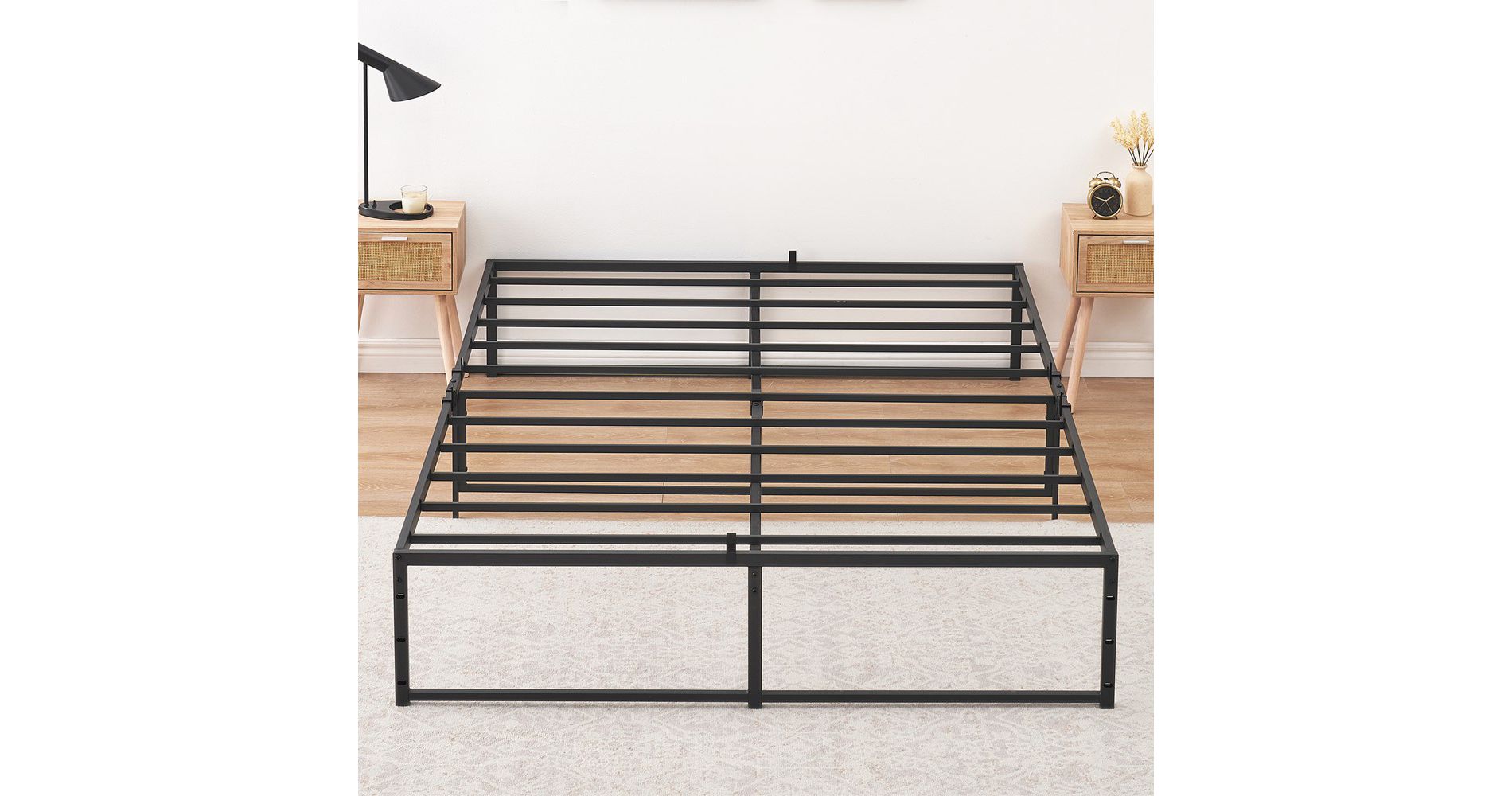 Queen Size Bed Frame Platform, 14 inch Metal Queen Bedframe with 3 in 1 Sturdy Steel Support, No Box Spring Needed Black Mattress Frame