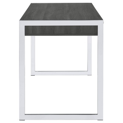 Weathered Gray Contemporary Home Office Desk with Chrome Accents and Dual Drawers