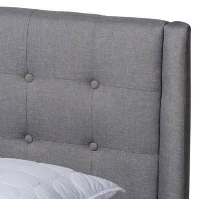 Naya King-Size Grey Tufted Wingback Upholstered Bed with Oak Legs