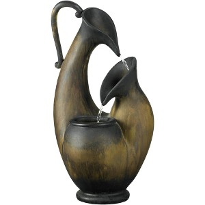 Weathered Jug 24" High Small Rustic Outdoor Decor Faux Stone Tabletop Fountain Tiered Waterfall Outside Garden Patio Yard Backyard - 1 of 4