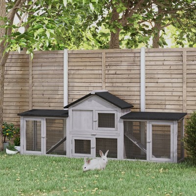 Gray Fir Wood Large Outdoor Guinea Pig Hutch with Double Run