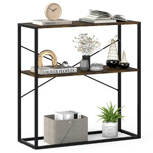 Resenkos 36" 2-Tier Entryway Console Table - Wooden Open Shelves & Metal Frame, Rustic-Chic Decor for Entryways & Foyers, Rustic Brown - 1 of 4