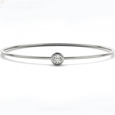 Pompeii3 3/8ct Bezel Solitaire Round Brilliant Cut Bangle Bracelet 14k White Gold