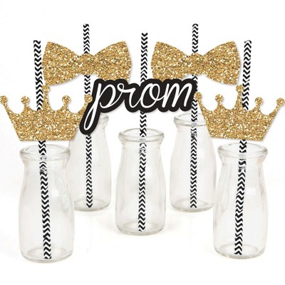Big Dot of Happiness Prom - Paper Straw Decor - Prom Night Striped Decorative Straws - Set of 24