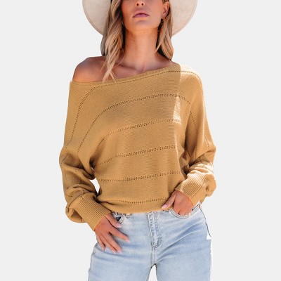 Women's Eyelet Boat Neck Sweater - Cupshe