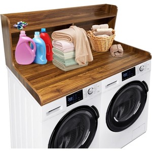 2-Tier Wood Laundry Countertop w/ Waterproof Cover, Anti-Slip Pads & 2.75" Rails - Washer Dryer Organizer for Laundry Room - 1 of 4