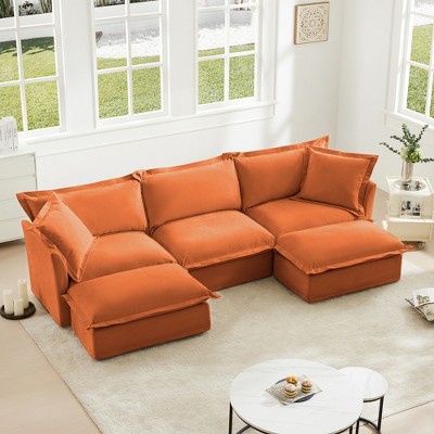 Oversized 120" Chenille Slipcovered U-Shaped Modular Sectional Sofa with French Edges and Removable Covers, 5-Piece Free combination
