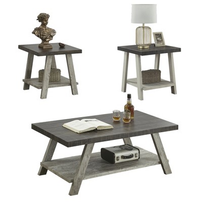 Vynxaria Series 3-Piece 48 in. Walnut and Gray Rectangular Wood Top End Table with Shelf Storage