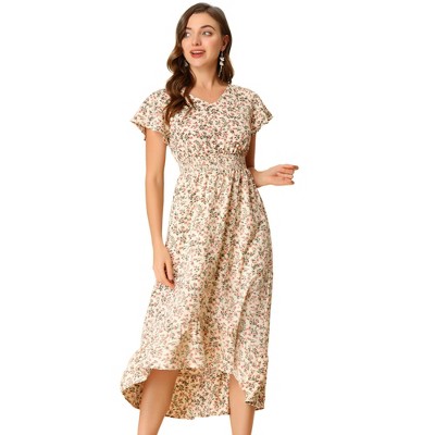 INSPIRE CHIC Women's Smocked Floral High Low Summer Maxi Dress