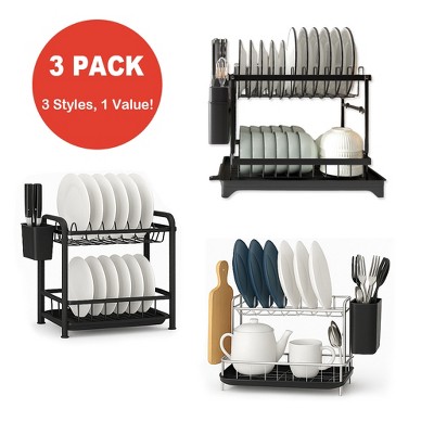 Fortune Candy 3-Pack 2-Tier Dish Drying Rack Set - Multifunctional Organizer– Space-Saving For Sink – Ideal Holiday Gift, Kitchen Gift, Black
