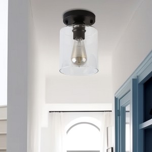 DORESshop Retro 5.51 in. 1-Light Black Vintage Semi-Flush Mount with Clear Glass Shade and No Bulb Included - 1 of 4
