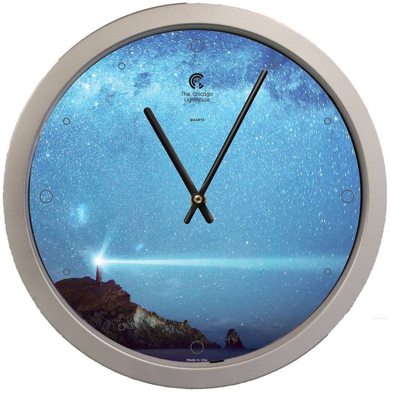 14.5&#34; Milky Way Contemporary Body Quartz Movement Decorative Wall Clock Silver - The Chicago Lighthouse, 1 of 6