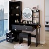 VYNXARIA Full Body Mirror Cabinet+Round Mirror LED Vanity Table+Cushioned Stool,17" Mirror,Large Desktop£¬Black - 4 of 4