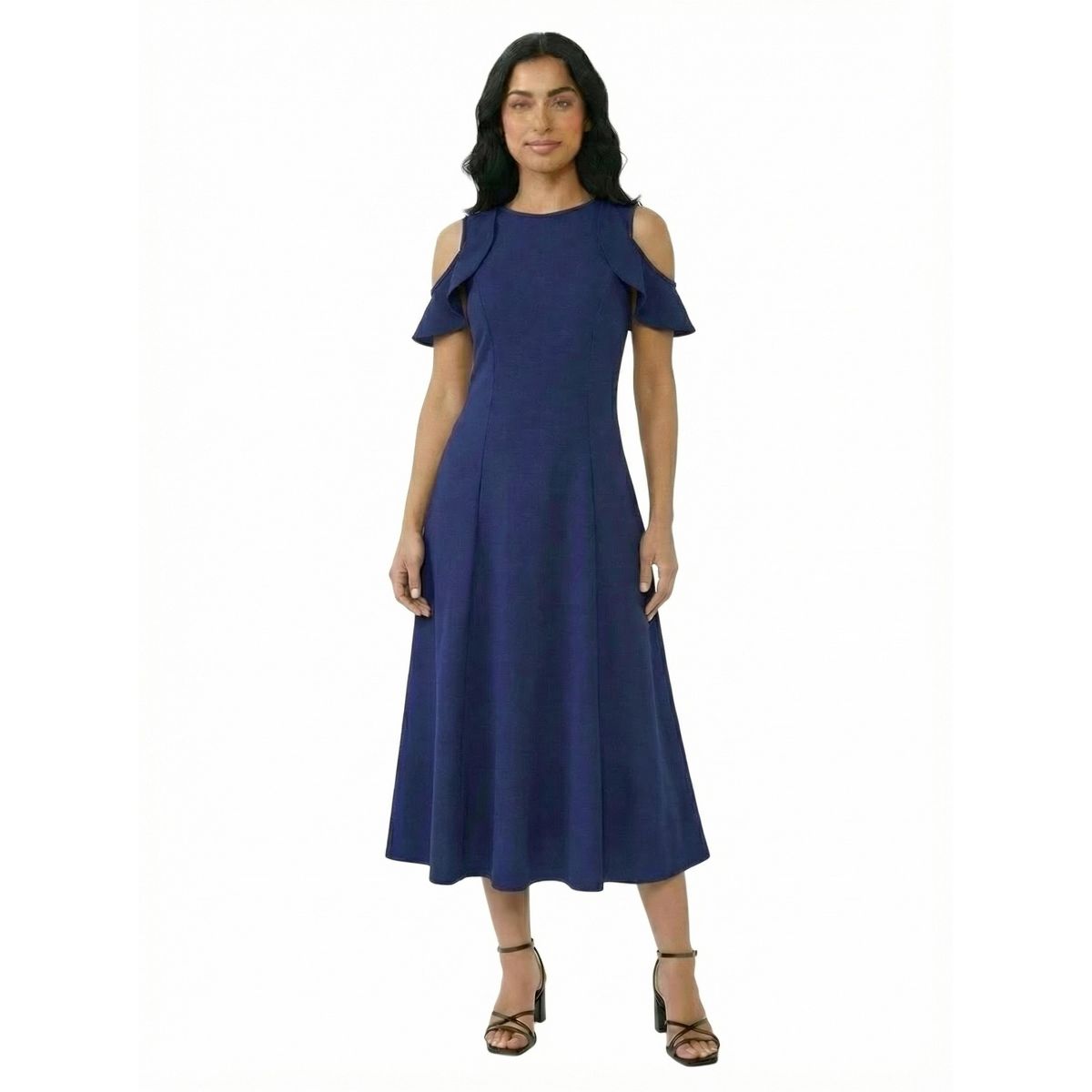 24seven Elevate Petite Ruffle Sleeve Cold Shoulder A Line Soft Flare Maxi Dress