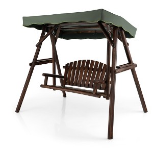 Tangkula 2 Person Wooden Garden Swing Bench Chair w/ Adjustable Cover for Garden Porch - 1 of 4