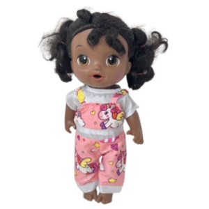 Doll Clothes Superstore Handmade Pink Unicorn Print Overalls for 14-Inch Baby Alive Dolls - 1 of 4