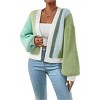 Coolmee Women's Cardigan Color Block Open Front Long Sleeve Ribbed Knit Cropped Cardigan Sweater - 3 of 4