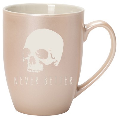 100 North Skull 10 Ounce White and Precious Pearl Metallic Finish, Comfortably Fits Your Hands, New Bone China Coffee Tea Cup Mug, Never Better