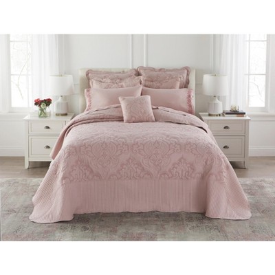 Amelia Ivory Quilted Damask Full Bedspread with Scalloped Border