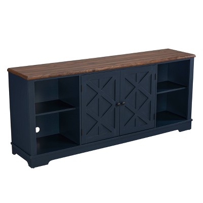 Ranch Rustic Navy 70" TV Stand with Cabinet and Open Shelves
