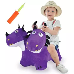 iPlay, iLearn, Bouncy Pals Mythical Creatures Hopper Toy, Plush, Inflatable Ride-On Hopping Toy, Purple Two-Headed Dragon, Ages 18 Months and Up