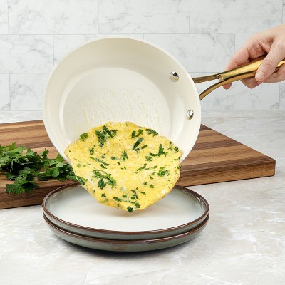 Cream and Gold 15-Piece Nonstick Ceramic Cookware Set