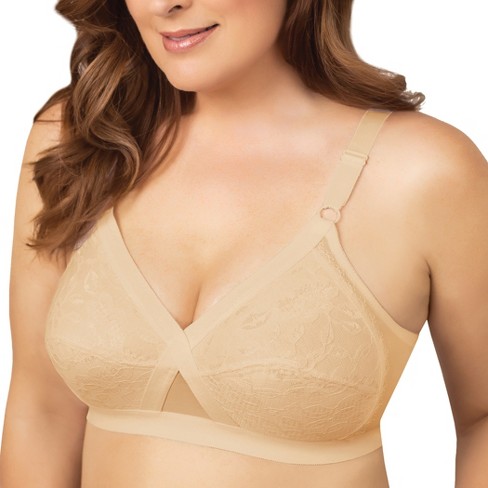 Collections Etc Instant Shaping By Plusform Lace Criss-cross Soft Cup Bra  40c Beige : Target