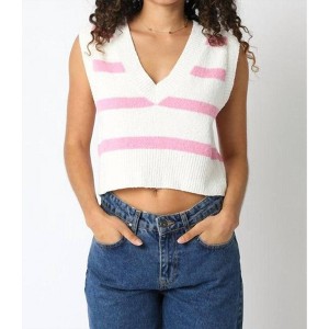 Women's Taiga Striped Sweater Vest - OLIVACEOUS - 1 of 4