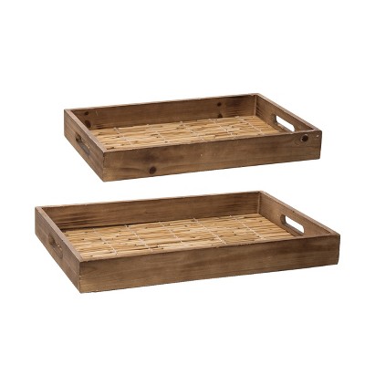 VIP Wood 20 in. Brown Rattan Trays Set of 2
