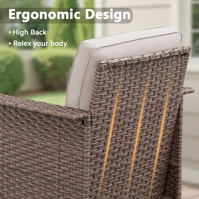 Close-up of ergonomic back of wicker chair with cushions