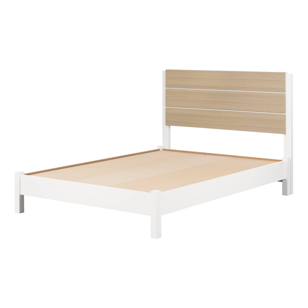 Photos - Bed Frame Full Munich Platform Bed with Headboard White/Soft Elm - South Shore