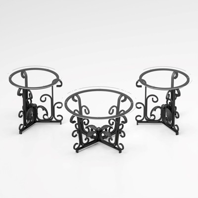 SEVOBAL Coffee Tables Three Piece Tempered Glass Coffee Table Set Couch Table Design for Living Room, Black, 36.42"*35.43"*7.09"