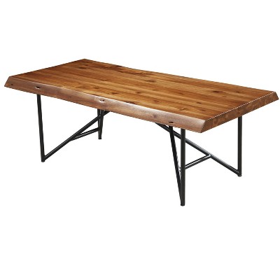 Transitional Industrial Acacia Wood Coffee Table with Metal Legs