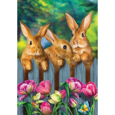 Spring Garden Flag with Bunnies and Floral Design
