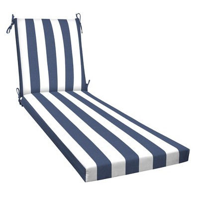 Cabana Stripe Blue & White Polyester Outdoor Chaise Lounge Cushion