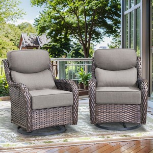 Buenhomino Luxury Outdoor Swivel Rocker Patio Chair with 6-Inch Thick Cushion, High Back Wicker Patio Rocking Glider, Ideal for Porch, Deck - 1 of 4
