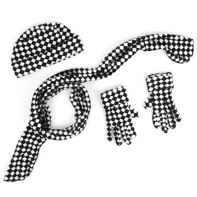 Girl's 6-12 Black And White Checkered Fleece 3-Piece gloves scarf Hat Winter Set