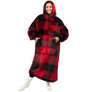 PAVILIA Faux Shearling Wearable Blanket Hoodie, Cozy Oversized Hooded Sweatshirt Adults, Warm Fleece Big Pocket - 1 of 4