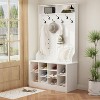 FUFU&GAGA White Wood 3-in-1 Hall Tree Entryway Cabinet Shoe Bench with Hooks and Shelves - 2 of 4