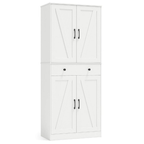 Costway 72" Tall Kitchen Pantry Modern Farmhouse Cupboard Cabinet with 4 Barn Doors White