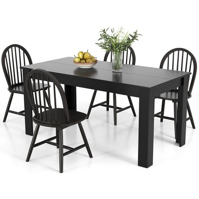 Tangkula 5 PCS Dining Set Rectangular Wooden Dining Table 4 Windsor Chairs Kitchen Black