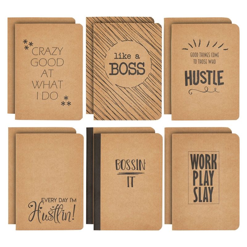 Paper Junkie 12 Pack Kraft Paper Motivational Notebooks - Bulk Lined A6 Inspirational Journals - Coworkers Employee Gifts (4 x 5.75), 1 of 12