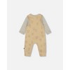 Deux par Deux Boy Organic Cotton Onesie with Overalls Set Beige Printed Dogs - 3 of 4